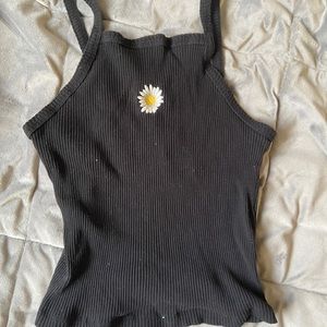 Cropped Black Daisy Flower Tank Top